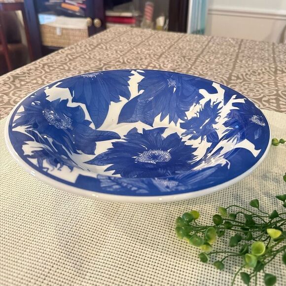 Ceramica Quadrifoglio Made in‎ Italy Blue Floral Transferware Serving Bowl 10”